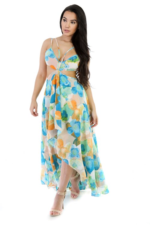 Flare Low-High Floral Dress