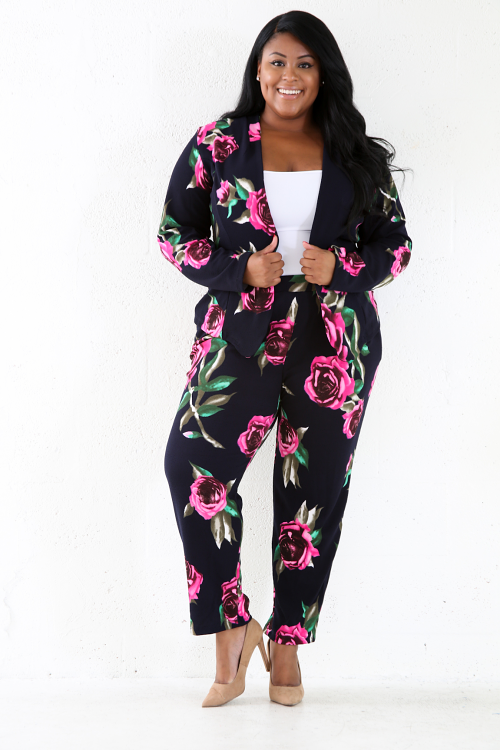 Tropical Stretchy Two-Piece Pants Set