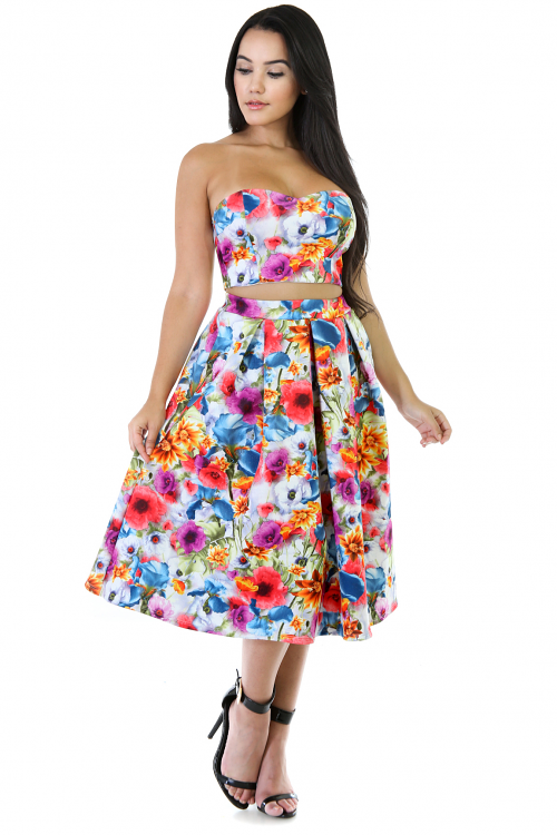 Shine On Floral Two-Piece Skirt Set