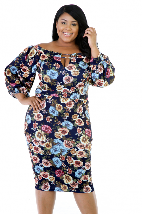 Floral Bee Midi Stretchy Dress