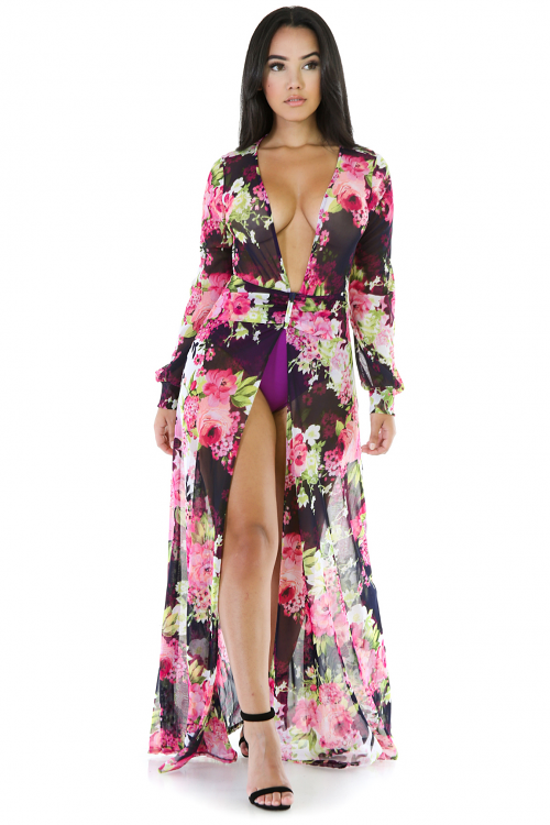 Floral See-Trough Maxi Dress