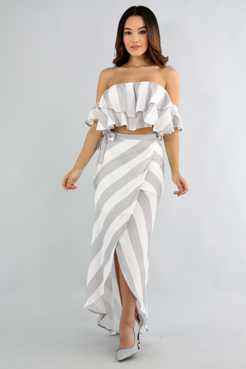 Flare Striped Long Skirt Set