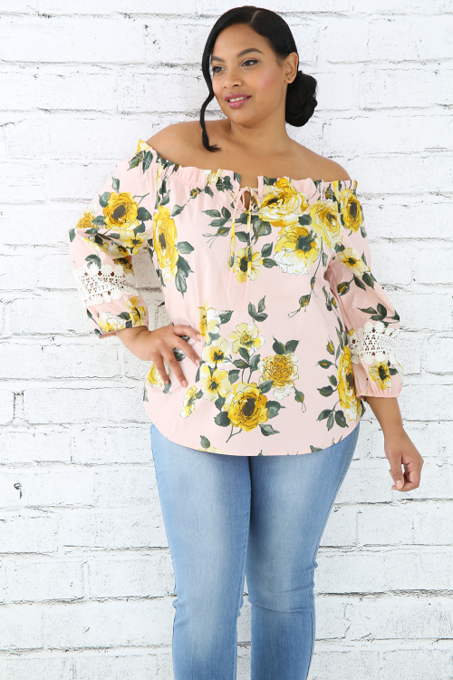 Floral Blossom Crochet Sleeve Top  