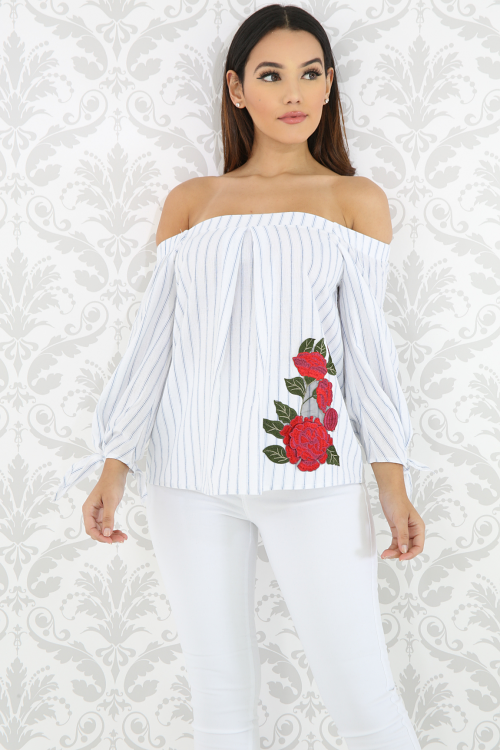 Striped Embroidered Floral Top
