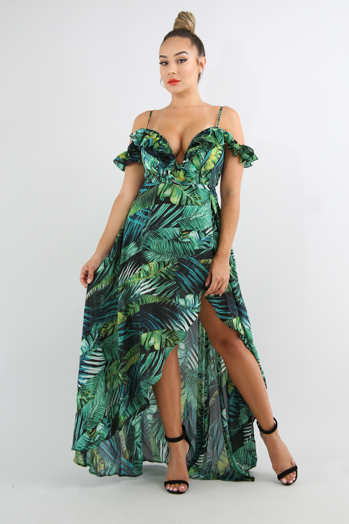 Swirled Tropical Maxi Dress