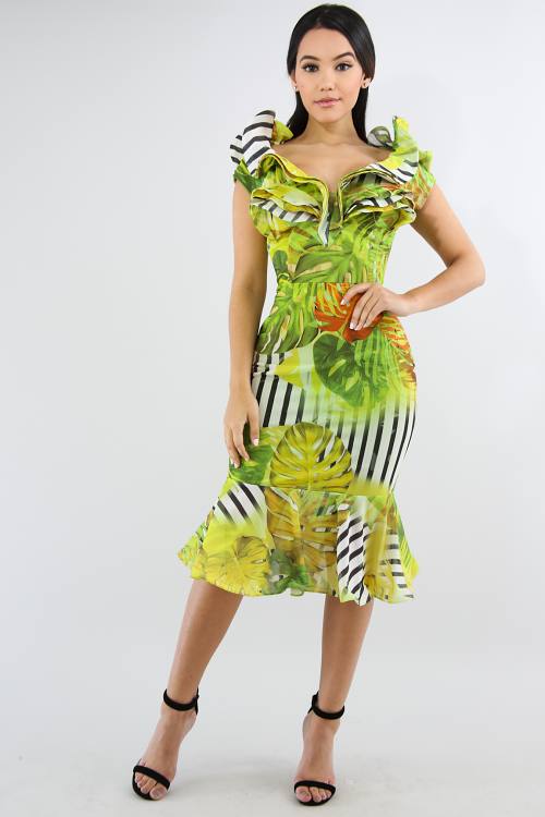 Swirl Water Leaf Body-Con Dress