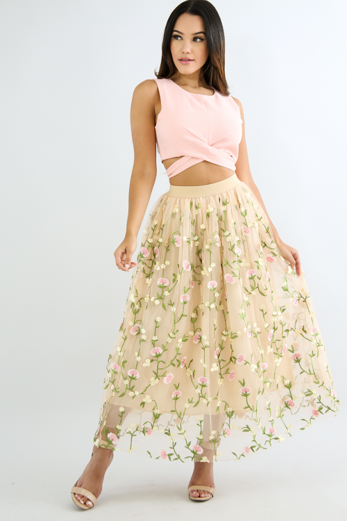 Embroidered Floral Sheer Skirt