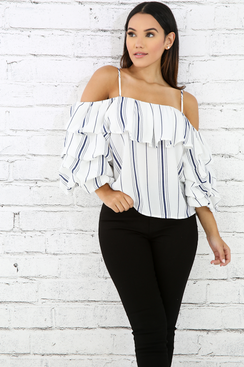 Striped Ruched Sleeves Blouse