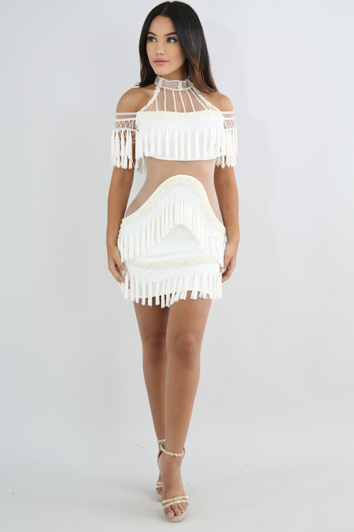 Pearl Fringe Tassel Body-Con Dress
