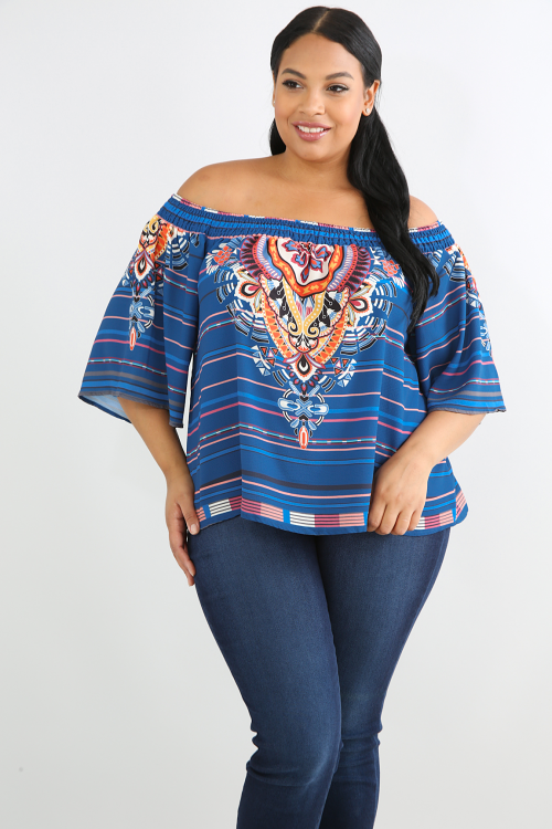 Smocked Aztec Striped Top