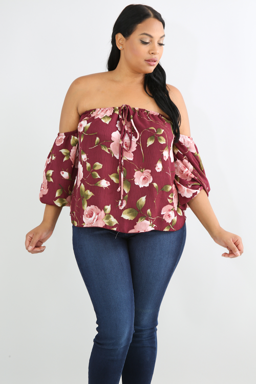 Ruched Sleeves Floral Top