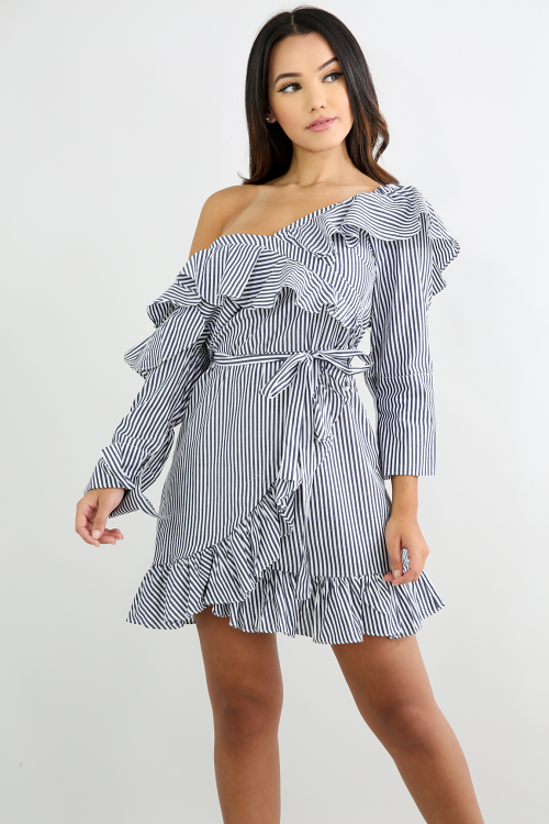 Asymmetrical Striped Flare Dress