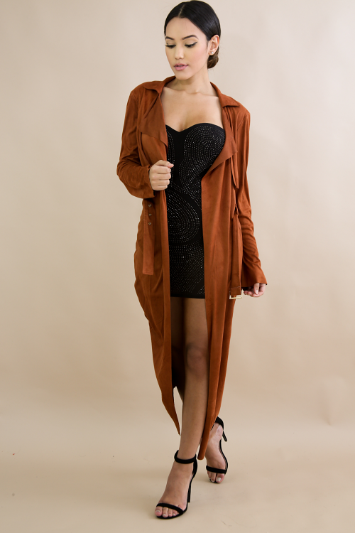 Suede Long Trench Coat