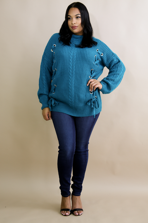Eyelet Lace Up Sweater Top
