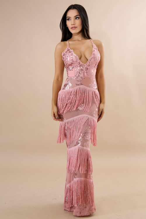 Sheer Sequin Fringe Dress