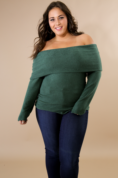Ruched Off-The-Shoulder Foldover Sweater Top 