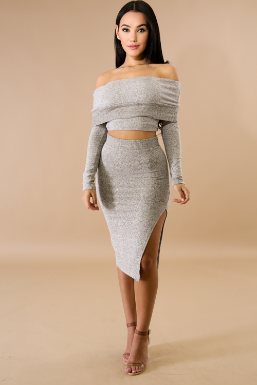 Wool Slit Skirt Set