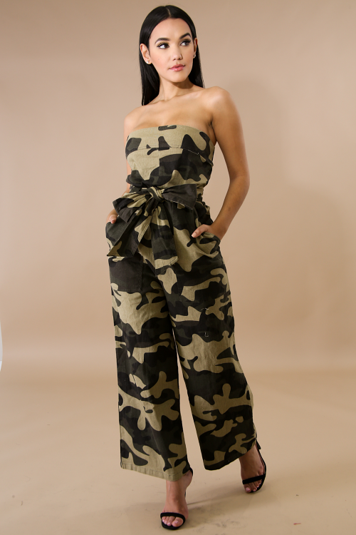 Twofer Camouflage Palazzo Jumper