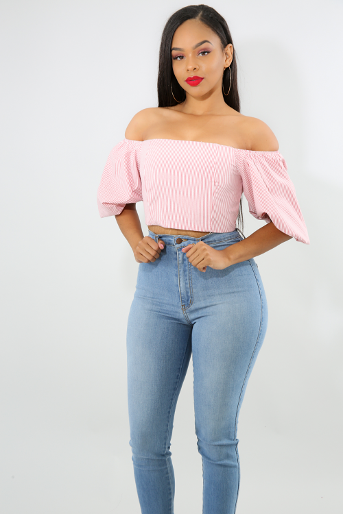 Dolly Striped Puff Crop Top