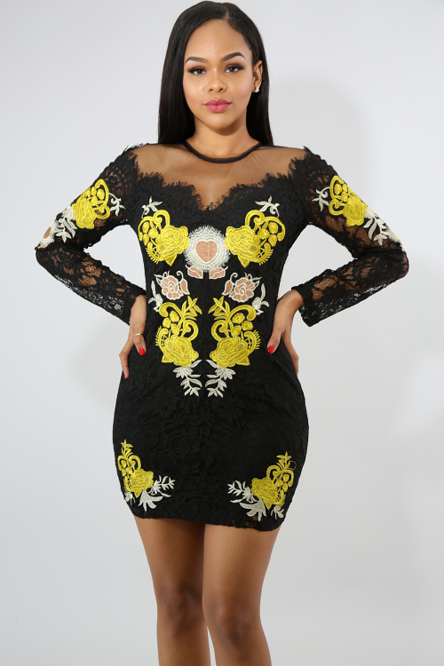 Lace Decals Body-Con Dress