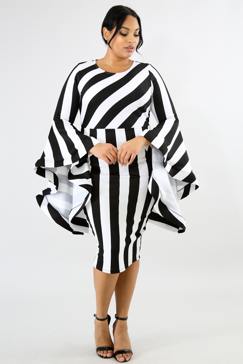 Bell Flare Stripe Body-Con Dress