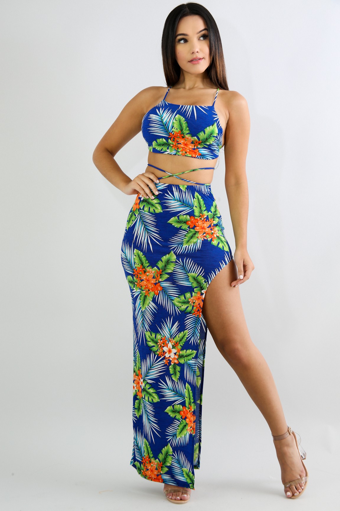 Tropical Slit Skirt Set