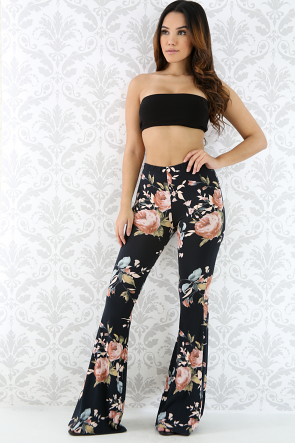 Flower Suede Flare Pants 
