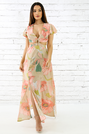 Pink Floral Flare Maxi Dress