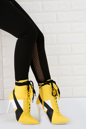 Sporty Vegan Leather Lace Up Pointy Toe Booties