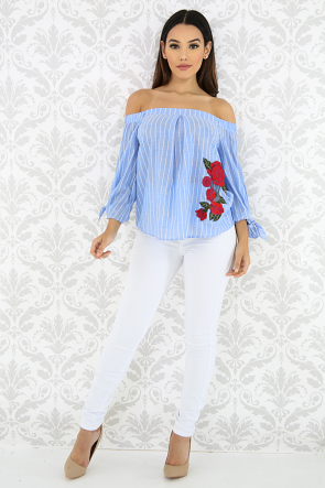 Striped Embroidered Floral Top