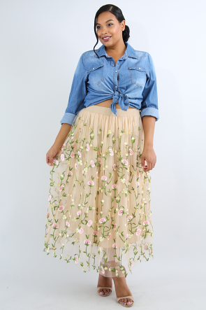 Embroidered Floral Sheer Skirt