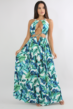 Aquatic Leaf Maxi Dress