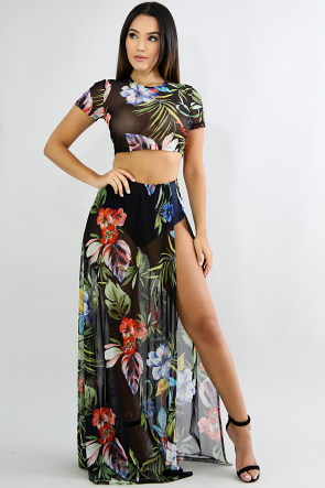 Tropical Floral Leaf Skirt Set
