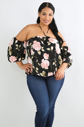Ruched Sleeves Floral Top