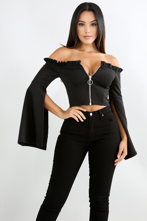 Pleated Bell Zip Up Top
