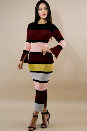 Striped Ribbed Knit Maxi Dress