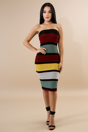 Tube Striped Rib Knit Dress