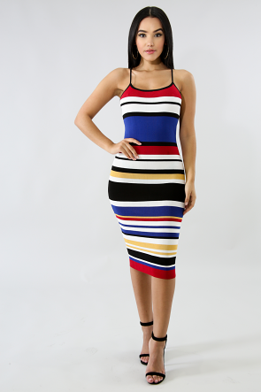 Sport Knit Striped Body-Con Dress