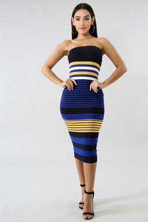 Knit Tube Stripe Midi Dress