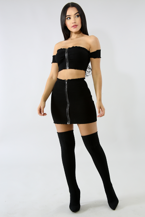 Zip Knit Skirt Set