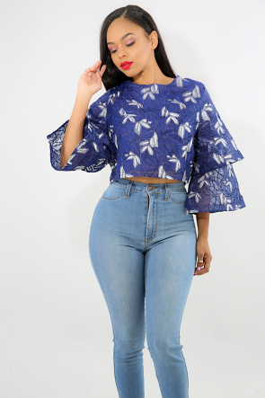 Embroidered Sheer Leafs Top