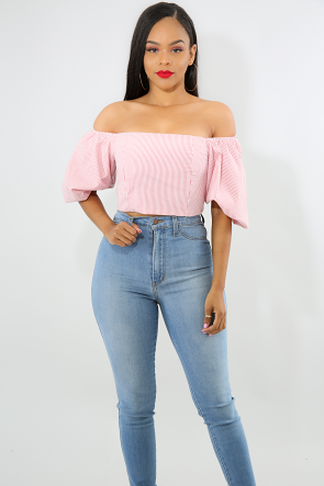 Dolly Striped Puff Crop Top