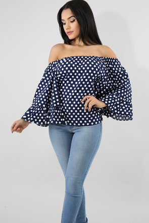 Dots Layered Ruffle Sleeve Off-The-Shoulder Top