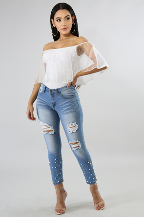 Pearls Distressed Jeans