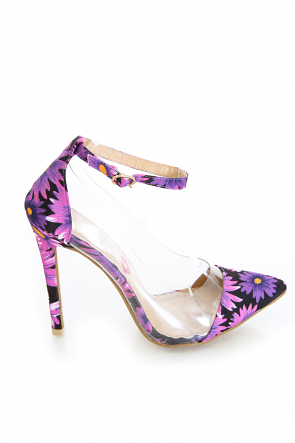Spring Fling Purple Flower With Transparent Lucite Body Heels