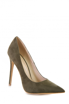 Olive Suede Pointy Toe Pump